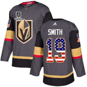 Adidas Golden Knights #19 Reilly Smith Grey 2024 Stanley Cup Champions Home Authentic USA Flag Stitched NHL Jersey