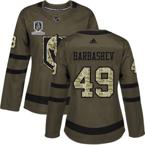 Adidas Golden Knights #49 Ivan Barbashev Green 2024 Stanley Cup Champions Salute to Service Women's Stitched NHL Jersey