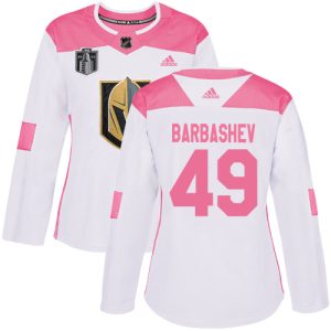 Adidas Golden Knights #49 Ivan Barbashev White/Pink 2024 Stanley Cup Final Patch Authentic Fashion Women's Stitched NHL Jersey