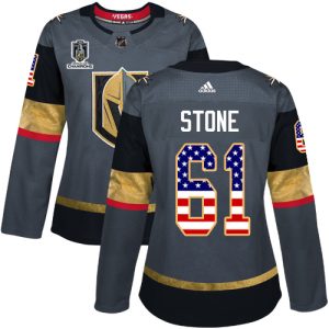 Adidas Golden Knights #61 Mark Stone Grey 2024 Stanley Cup Champions Home Authentic USA Flag Women's Stitched NHL Jersey