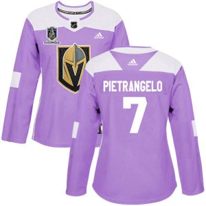 cheap Adidas Golden Knights #7 Alex Pietrangelo Purple 2024 Stanley Cup Champions Authentic Fights Cancer Women's Stitched NHL Jersey