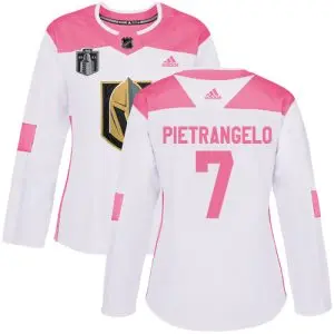 cheap Adidas Golden Knights #7 Alex Pietrangelo White/Pink 2024 Stanley Cup Final Patch Authentic Fashion Women's Stitched NHL Jersey