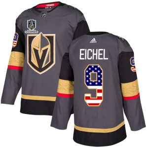 Adidas Golden Knights #9 Jack Eichel Grey 2024 Stanley Cup Champions Home Authentic USA Flag Stitched NHL Jersey