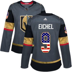 personalized Adidas Golden Knights #9 Jack Eichel Grey Home Authentic USA Flag Women's Stitched NHL Jersey