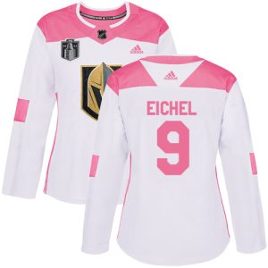 Adidas Golden Knights #9 Jack Eichel White/Pink 2024 Stanley Cup Final Patch Authentic Fashion Women's Stitched NHL Jersey