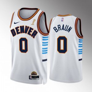 cheap Denver Nuggets #0 Christian Braun White NBA 2024 NBA Finals Champions Men's City Edition Jersey