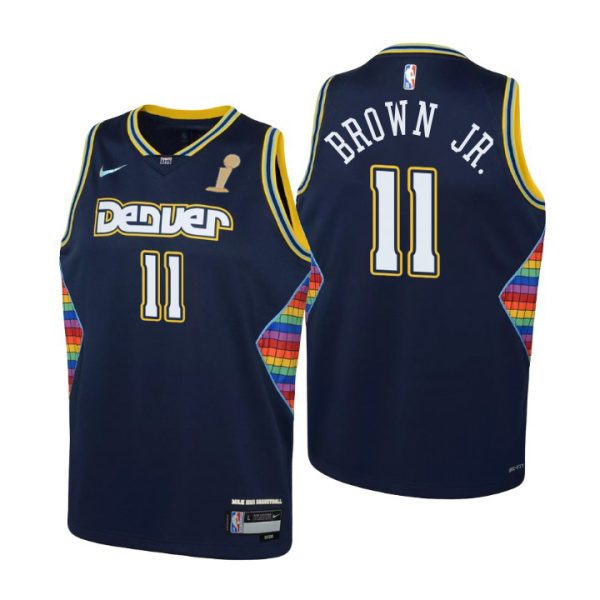 cheap Denver Nuggets #11 Bruce Brown Jr. Navy Youth 2024 NBA Finals Champions Swingman Jersey - City Edition