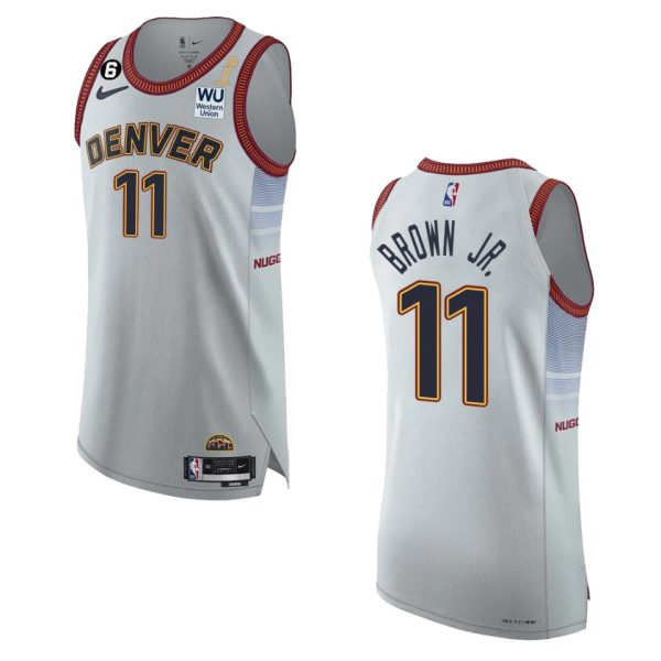 Denver Nuggets #11 Bruce Brown Jr. Silver 2024 NBA Finals Champions Authentic Jersey - City Edition