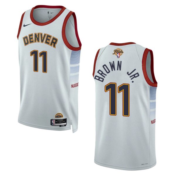 Denver Nuggets #11 Bruce Brown Jr. Unisex Silver 2024 NBA Finals Patch Swingman Jersey - City Edition