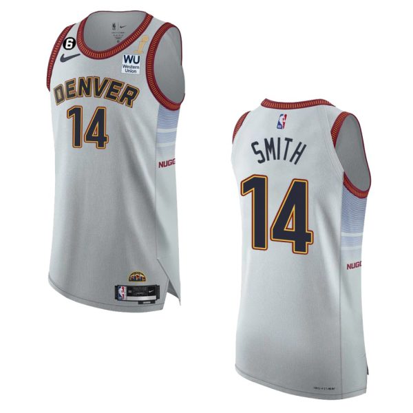 cheap Denver Nuggets #14 Ish Smith Silver 2024 NBA Finals Champions Authentic Jersey - City Edition