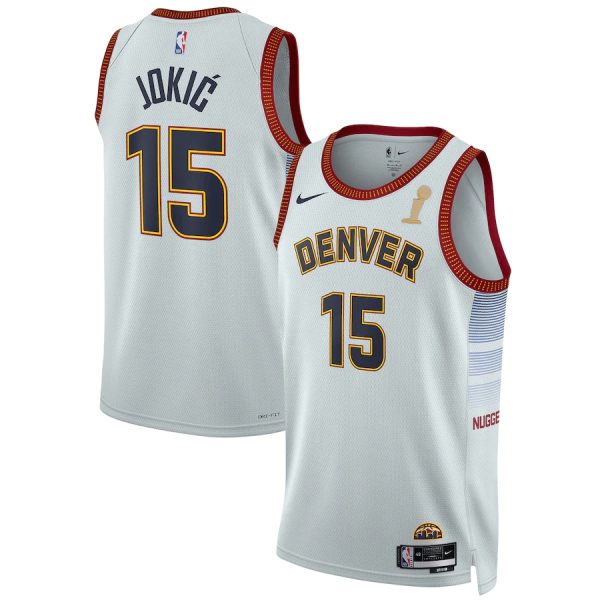 Denver Nuggets #15 Nikola Jokic Unisex Silver 2024 NBA Finals Champions Swingman Jersey - City Edition