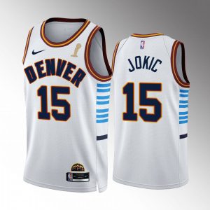 wholesale Denver Nuggets #15 Nikola Jokic White 2024 NBA Finals Champions Men's City Edition Jersey