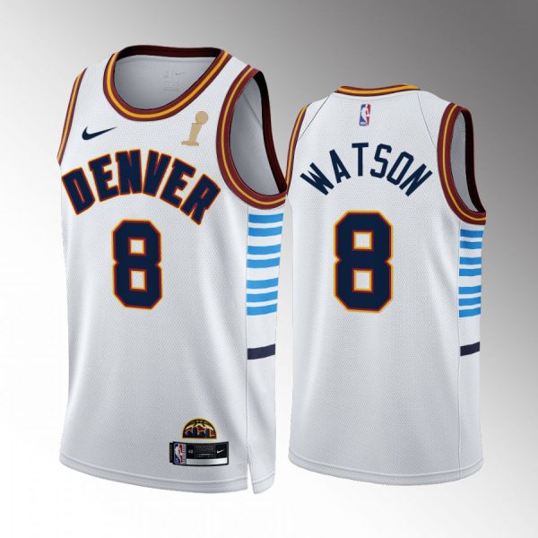 Denver Nuggets #8 Peyton Watson White 2024 NBA Finals Champions Men's City Edition Jersey