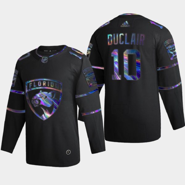 florida panthers #10 anthony duclair men's iridescent holographic collection nhl replica jersey - black