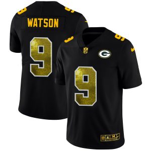 cheap Green Bay Packers #9 Christian Watson Men's Black Golden Sequin Vapor Limited NFL Jersey