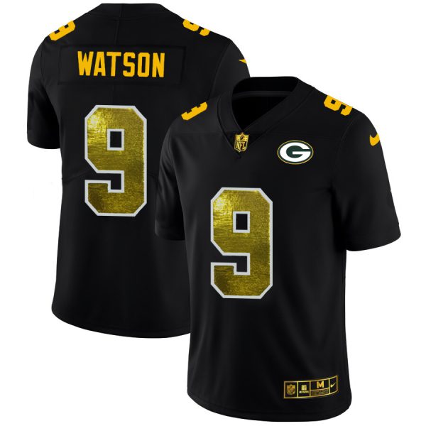 cheap Green Bay Packers #9 Christian Watson Men's Black Golden Sequin Vapor Limited NFL Jersey