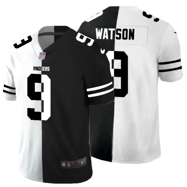 authentic Green Bay Packers #9 Christian Watson Men's Black V White Peace Split Vapor Untouchable Limited NFL Jersey