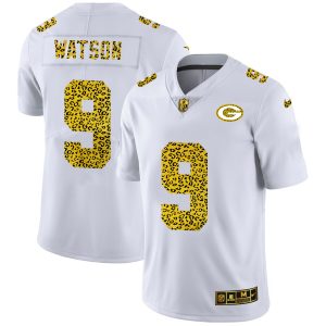 Green Bay Packers #9 Christian Watson Men's Flocked Leopard Print Vapor Limited NFL Jersey White