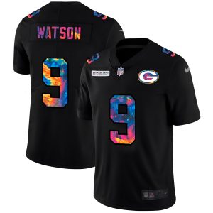 Green Bay Packers #9 Christian Watson Men's Multi-Color Black 2024 NFL Crucial Catch Vapor Untouchable Limited Jersey