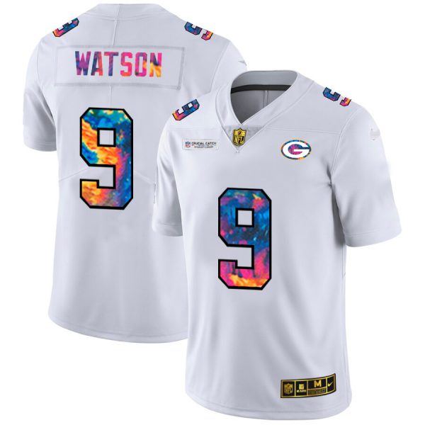 Green Bay Packers #9 Christian Watson Men's White Multi-Color 2024 NFL Crucial Catch Limited NFL Jersey