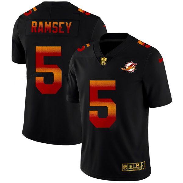 miami dolphins #5 jalen ramsey men's black red orange stripe vapor limited nfl cheap jersey