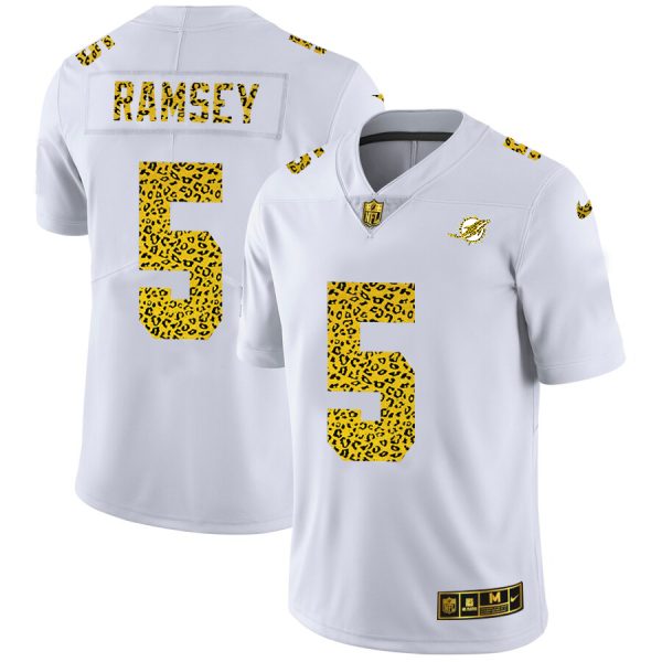 miami dolphins #5 jalen ramsey men's flocked leopard print vapor limited nfl cheap jersey white