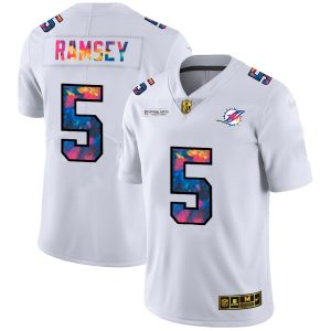 wholesale Miami Dolphins #5 Jalen Ramsey Men's White Multi-Color 2024 NFL Crucial Catch Limited NFL Jersey