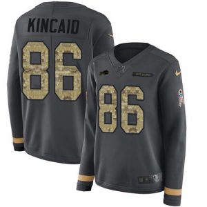 Bills #86 Dalton Kincaid Anthracite Salute to Service Women's Stitched NFL Limited Therma Long Sleeve Jersey