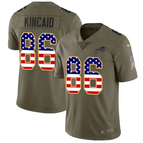 custom Bills #86 Dalton Kincaid Olive/USA Flag Men's Stitched NFL Limited 2024 Salute To Service Jersey