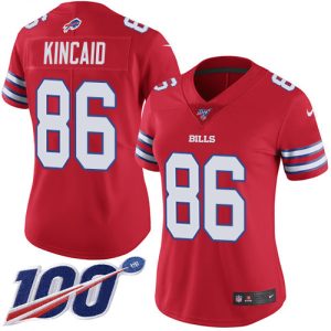 bills #86 dalton kincaid red women's stitched nfl limited rush 100th season authentic jersey