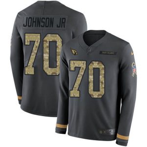 custom Cardinals #70 Paris Johnson Jr. Anthracite Salute to Service Men's Stitched NFL Limited Therma Long Sleeve Jersey