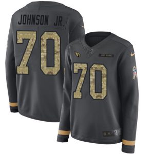 cardinals #70 paris johnson jr. anthracite salute to service women's stitched nfl limited therma long sleeve wholesale jersey