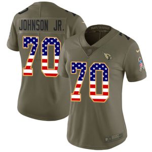 Cardinals #70 Paris Johnson Jr. Olive/USA Flag Women's Stitched NFL Limited 2024 Salute To Service Jersey