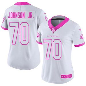 Cardinals #70 Paris Johnson Jr. White/Pink Women's Stitched NFL Limited Rush Fashion Jersey