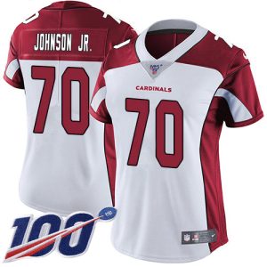 cardinals #70 paris johnson jr. white women's stitched nfl 100th season vapor untouchable limited wholesale jersey