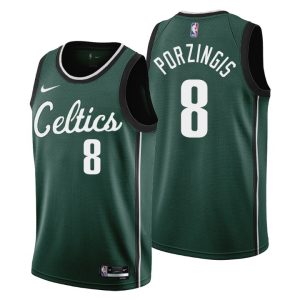 celtics #8 kristaps porzingis men's 2023-24 city edition nba customized jersey - cherry blossom green