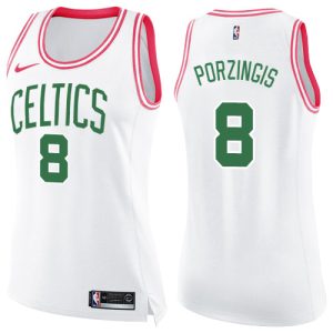 Celtics #8 Kristaps Porzingis White/Pink Women's NBA Swingman Fashion Jersey