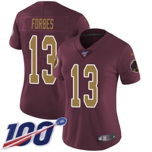 Commanders #13 Emmanuel Forbes Burgundy Red Alternate Women's Stitched NFL 100th Season Vapor Limited Jersey