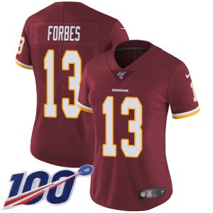 Commanders #13 Emmanuel Forbes Burgundy Red Team Color Women's Stitched NFL 100th Season Vapor Limited Jersey