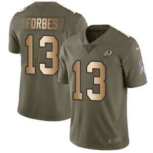 commanders #13 emmanuel forbes olive/gold youth stitched nfl limited 2024 salute to service custom jersey