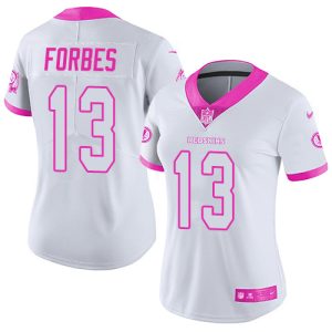 customized Commanders #13 Emmanuel Forbes White/Pink Women's Stitched NFL Limited Rush Fashion Jersey