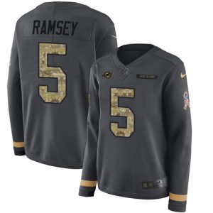 customized Dolphins #5 Jalen Ramsey Anthracite Salute to Service Women's Stitched NFL Limited Therma Long Sleeve Jersey