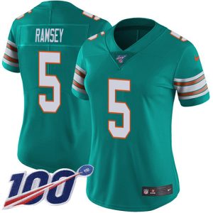 Dolphins #5 Jalen Ramsey Aqua Green Alternate Women's Stitched NFL 100th Season Vapor Untouchable Limited Jersey