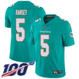 dolphins #5 jalen ramsey aqua green team color men's stitched nfl 100th season vapor untouchable limited wholesale jersey