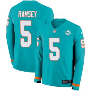 custom Dolphins #5 Jalen Ramsey Aqua Green Team Color Men's Stitched NFL Limited Therma Long Sleeve Jersey