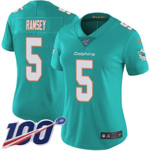 wholesale Dolphins #5 Jalen Ramsey Aqua Green Team Color Women's Stitched NFL 100th Season Vapor Untouchable Limited Jersey