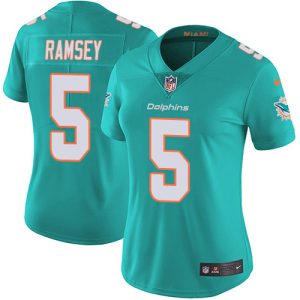 Dolphins #5 Jalen Ramsey Aqua Green Team Color Women's Stitched NFL 100th Season Vapor Untouchable Limited Jersey