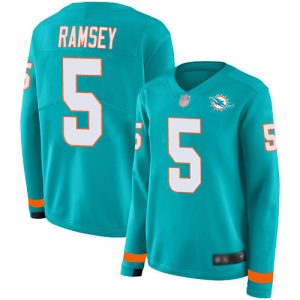 elite Dolphins #5 Jalen Ramsey Aqua Green Team Color Women's Stitched NFL Limited Therma Long Sleeve Jersey