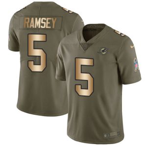 Dolphins #5 Jalen Ramsey Olive/Gold Men's Stitched NFL Limited 2024 Salute To Service Jersey