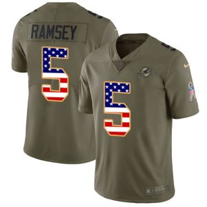 Dolphins #5 Jalen Ramsey Olive/USA Flag Men's Stitched NFL Limited 2024 Salute To Service Jersey